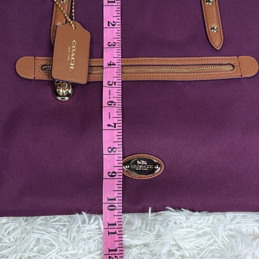 Coach Sawyer Plum Canvas & Leather Tote Bag Gold Hardware Charm - Picture 16 of 16